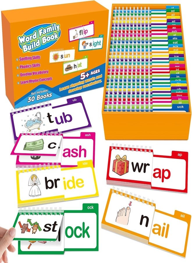 VQLORA Word Family Build Book, Read and Read and Rhyme flip Book, Read and Rhyme flip Books Phonics, 30 Read and Rhyme flip Books for Kids, Sight Words Rhyming Games for Kids - Image 1